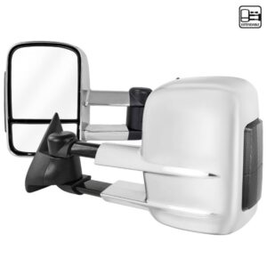 Tow Mirrors Adjustable Manual ABS Plastic Chrome Pair With Amber LED Turn Signal And Smoked Lens Chevrolet/GMC C/K Truck 1988-1998