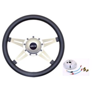 GT Performance Retro GT3 14" Steering Wheel Kit Chevy C10 74-87/ C/K 88-94 Wrapped Black Leather